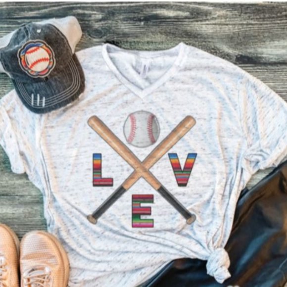 Tops - BRAND NEW Love Baseball Bats Serape V Neck Tee